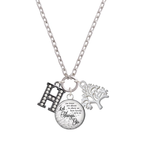 Delight Jewelry Black Nickeltone Crystal Initial - H - Beaded Border - Let Things Go Fall Zoey Charm Necklace, 28"