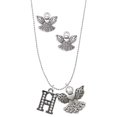 thumbnail image 1 of Delight Jewelry Black Nickeltone Crystal Initial - H - Beaded Border - Silver tone Guardian Angel Charm Necklace and Stud Earrings, 1 of 4