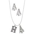 thumbnail image 1 of Delight Jewelry Black Nickeltone Crystal Initial - H - Beaded Border - Silver tone Zig Zag Christmas Tree Charm Necklace and Stud Earrings, 1 of 4