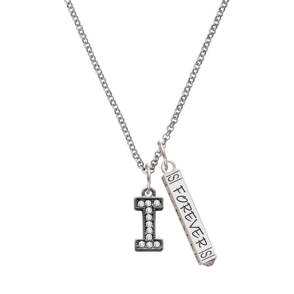 Delight Jewelry Black Nickeltone Crystal Initial - I - Beaded Border - Silvertone Forever Bar Charm Necklace, 23"
