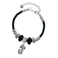 thumbnail image 1 of Delight Jewelry Black Nickeltone Crystal Initial - J - Beaded Border - Big Sister Celtic Knot Leather Bead Bracelet, 7"+2" Extender, 1 of 4