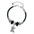 thumbnail image 1 of Delight Jewelry Black Nickeltone Crystal Initial - K - Beaded Border - Lil Sister Celtic Knot Leather Bead Bracelet, 7"+2" Extender, 1 of 4