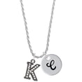 thumbnail image 1 of Delight Jewelry Black Nickeltone Crystal Initial - K - Beaded Border - Silvertone Script Initial Disc - C - Charm Necklace, 20"+3", 1 of 4