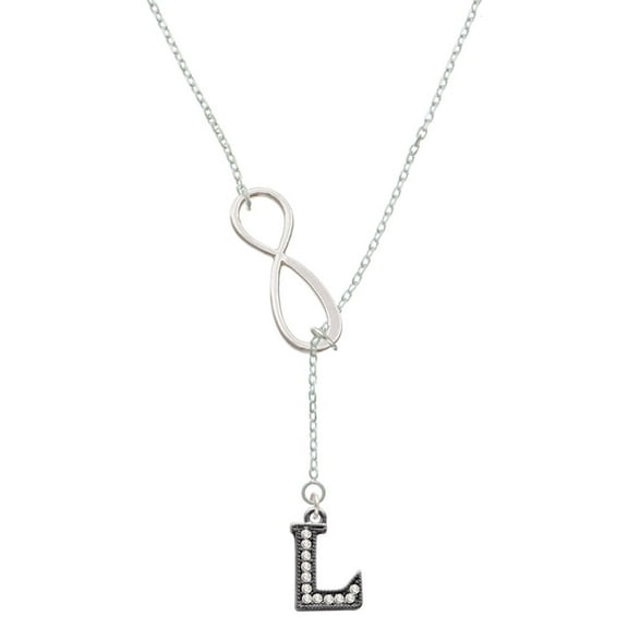 Delight Jewelry Black Nickeltone Crystal Initial - L - Beaded Border - Silver tone Elegant Infinity Lariat Necklace