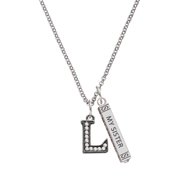 Delight Jewelry Black Nickeltone Crystal Initial - L - Beaded Border - Silvertone Always My Sister Bar Charm Necklace, 23"
