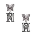 thumbnail image 1 of Delight Jewelry Black Nickeltone Crystal Initial - M - Beaded Border - Silvertone Antiqued Butterfly Post Earrings, 1 of 4