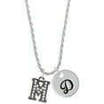 thumbnail image 1 of Delight Jewelry Black Nickeltone Crystal Initial - M - Beaded Border - Silvertone Script Initial Disc - D - Charm Necklace, 20"+3", 1 of 4