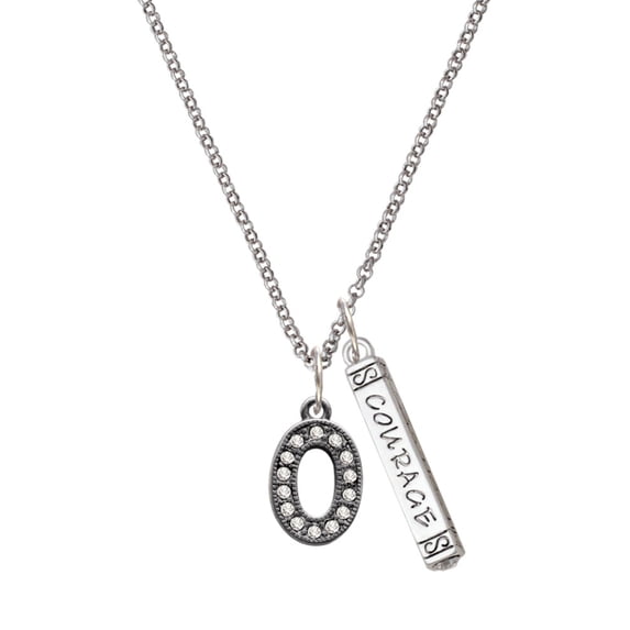 Delight Jewelry Black Nickeltone Crystal Initial - O - Beaded Border - Silvertone Courage Strength Wisdom Honesty Bar Charm Necklace, 23"