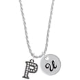 thumbnail image 1 of Delight Jewelry Black Nickeltone Crystal Initial - P - Beaded Border - Silvertone Script Initial Disc - U - Charm Necklace, 20"+3", 1 of 4