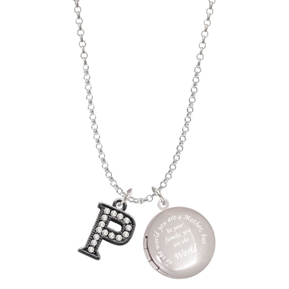Delight Jewelry Black Nickeltone Crystal Initial - P - Beaded Border - To the World You are a Mother Locket Necklace