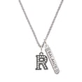 thumbnail image 1 of Delight Jewelry Black Nickeltone Crystal Initial - R - Beaded Border - Silvertone Balance Bar Charm Necklace, 23", 1 of 4