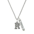 thumbnail image 1 of Delight Jewelry Black Nickeltone Crystal Initial - R - Beaded Border - Silvertone Family Bar Charm Necklace, 23", 1 of 1