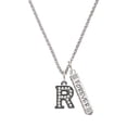 thumbnail image 1 of Delight Jewelry Black Nickeltone Crystal Initial - R - Beaded Border - Silvertone Forever Bar Charm Necklace, 23", 1 of 4