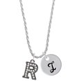 thumbnail image 1 of Delight Jewelry Black Nickeltone Crystal Initial - R - Beaded Border - Silvertone Script Initial Disc - I - Charm Necklace, 20"+3", 1 of 4