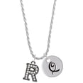 thumbnail image 1 of Delight Jewelry Black Nickeltone Crystal Initial - R - Beaded Border - Silvertone Script Initial Disc - Q - Charm Necklace, 20"+3", 1 of 4