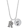 thumbnail image 1 of Delight Jewelry Black Nickeltone Crystal Initial - R - Beaded Border - Silvertone Script Initial Disc - T - Charm Necklace, 20"+3", 1 of 4