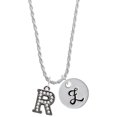 thumbnail image 1 of Delight Jewelry Black Nickeltone Crystal Initial - R - Beaded Border - Silvertone Script Initial Disc - Z - Charm Necklace, 20"+3", 1 of 4