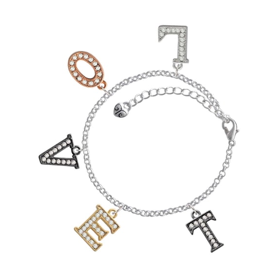 Delight Jewelry Black Nickeltone Crystal Initial - T - Beaded Border - Multi-Colored Crystal Love Charm Bracelet
