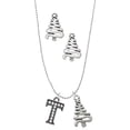 thumbnail image 1 of Delight Jewelry Black Nickeltone Crystal Initial - T - Beaded Border - Silver tone Zig Zag Christmas Tree Charm Necklace and Stud Earrings, 1 of 4