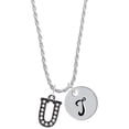 thumbnail image 1 of Delight Jewelry Black Nickeltone Crystal Initial - U - Beaded Border - Silvertone Script Initial Disc - T - Charm Necklace, 20"+3", 1 of 4
