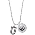 thumbnail image 1 of Delight Jewelry Black Nickeltone Crystal Initial - U - Beaded Border - Silvertone Script Initial Disc - W - Charm Necklace, 20"+3", 1 of 4