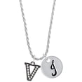 thumbnail image 1 of Delight Jewelry Black Nickeltone Crystal Initial - V - Beaded Border - Silvertone Script Initial Disc - J - Charm Necklace, 20"+3", 1 of 4