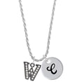 thumbnail image 1 of Delight Jewelry Black Nickeltone Crystal Initial - W - Beaded Border - Silvertone Script Initial Disc - C - Charm Necklace, 20"+3", 1 of 4