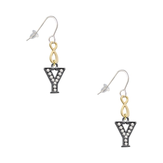 Delight Jewelry Black Nickeltone Crystal Initial - Y - Beaded Border - Gold Tone Infinity French Earrings