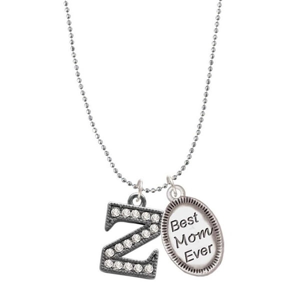 Delight Jewelry Black Nickeltone Crystal Initial - Z - Beaded Border - Best Mom Ever Charm Necklace