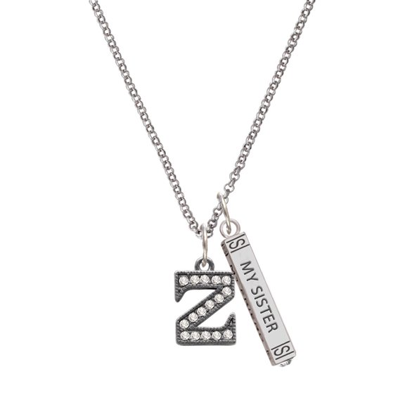 Delight Jewelry Black Nickeltone Crystal Initial - Z - Beaded Border - Silvertone Always My Sister Bar Charm Necklace, 23"