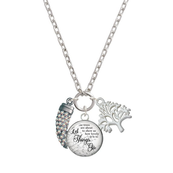 Delight Jewelry Black Nickeltone Large AB Crystal Sabre Tooth Let Things Go Fall Zoey Charm Necklace, 28"