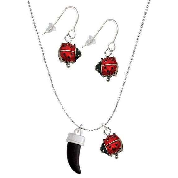 Delight Jewelry Black Sabre Tooth Red Lucky Ladybug Necklace and Dangle Earrings Set