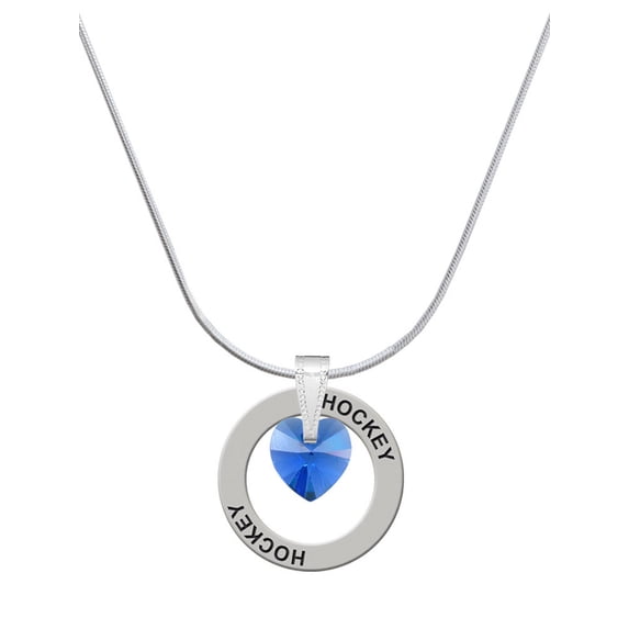 Delight Jewelry Blue Crystal Heart Hockey Ring Charm Necklace, 18"
