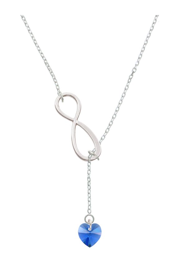 Blue Crystal Heart Silver tone Elegant Infinity Lariat Necklace
