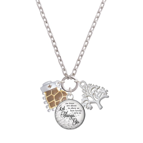 Delight Jewelry Brown Giraffe Print Heart with Nurse Hat Let Things Go Fall Zoey Charm Necklace, 28"