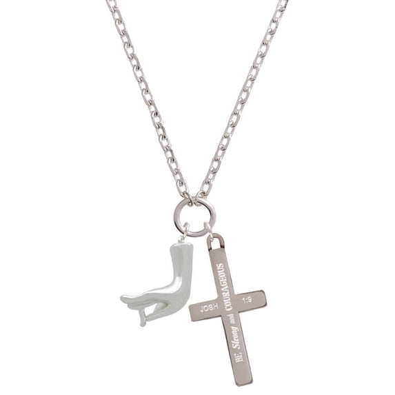 Delight Jewelry Buddha Hand (Charity & Compassion) Be Strong and Courageous Engraved Cross Zoey Necklace, 28"