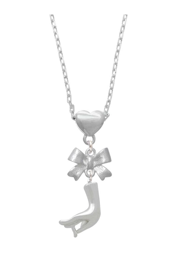 Buddha Hand (Charity & Compassion) Silver tone Bow Heart Necklace