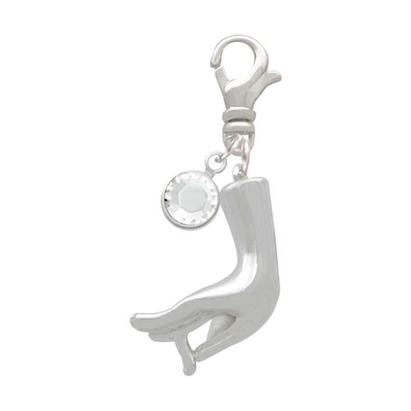 Delight Jewelry Buddha Hand (Charity & Compassion) - Silvertone Clip on Charm with Clear Crystal Drop