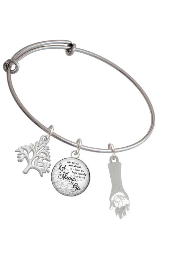 Buddha Hand (Reasoning & Teaching) Silvertone Let Things Go Tree Charm Bangle Bracelet