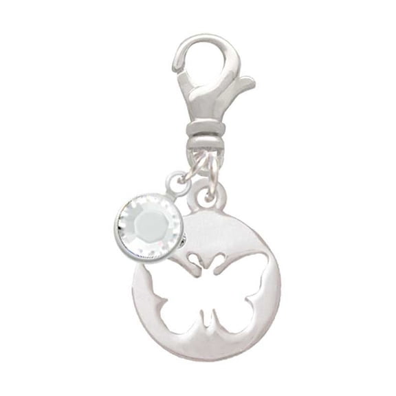 Delight Jewelry Butterfly Silhouette - Silvertone Clip on Charm with Clear Crystal Drop