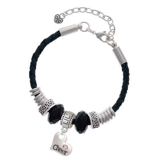 Delight Jewelry Cheer Heart with AB Crystal Middle Sister Celtic Knot Leather Bead Bracelet, 7"+2" Extender