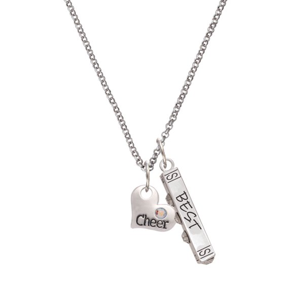 Delight Jewelry Cheer Heart with AB Crystal Silvertone Best Friends Forever Bar Charm Necklace, 23"