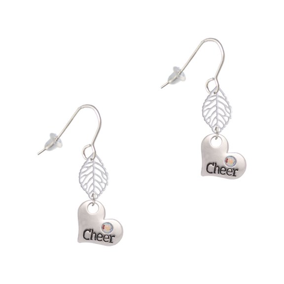 Delight Jewelry Cheer Heart with AB Crystal Silvertone Leaf French Earrings