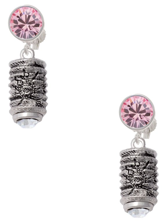 Cherry Blossom Chinese Lantern Pink Crystal Clip on Earrings