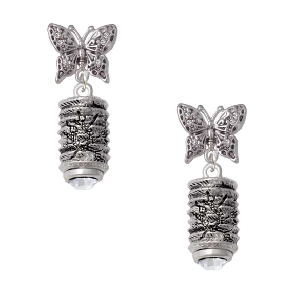 Delight Jewelry Cherry Blossom Chinese Lantern Silvertone Antiqued Butterfly Post Earrings