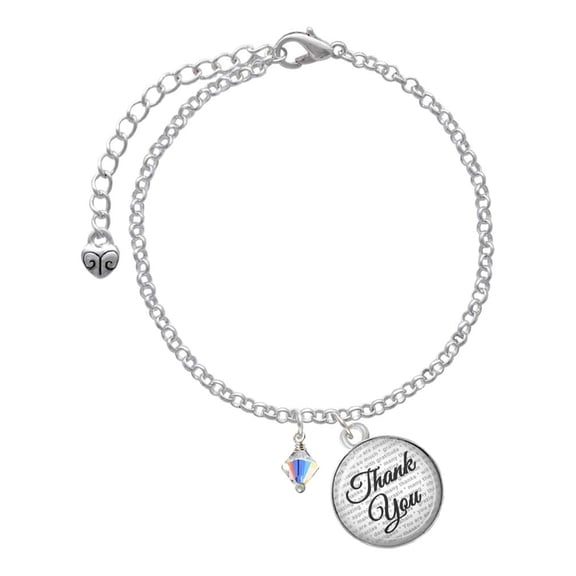 Delight Jewelry Clear AB Crystal Bicone - Domed Thank You Charm Bracelet, 6"+2"