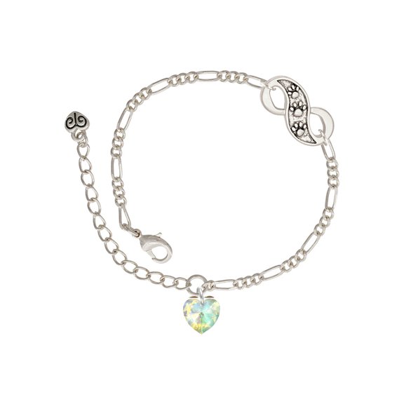 Delight Jewelry Clear AB Crystal Heart Silver-tone Paw Infinity Link Chain Bracelet, 6"+2" Extender