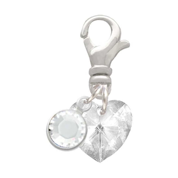 Delight Jewelry Clear Crystal Heart - Silvertone Clip on Charm with Clear Crystal Drop