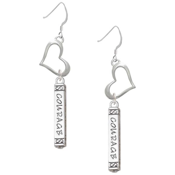 Delight Jewelry Courage Strength Wisdom Honesty - Bar Open Heart French Earrings