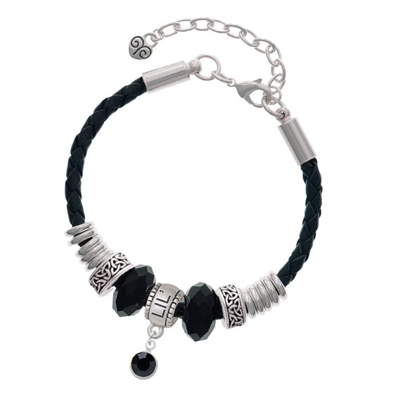 Delight Jewelry Crystal Black Channel Drop Big Sister Celtic Knot Leather Bead Bracelet, 7"+2" Extender